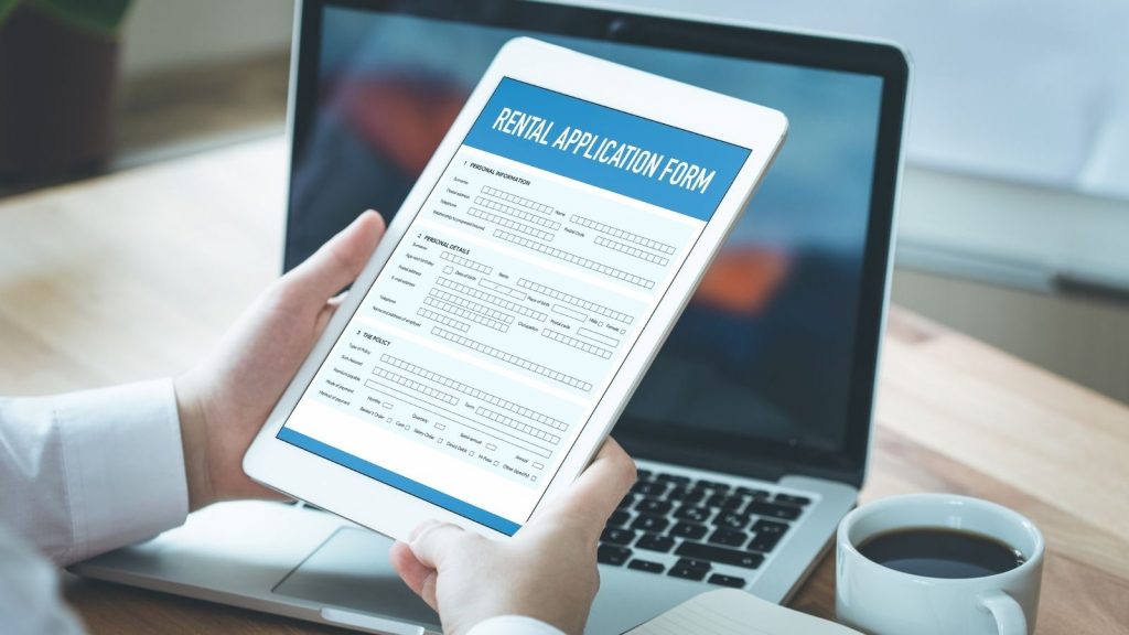 rental application form on a tab